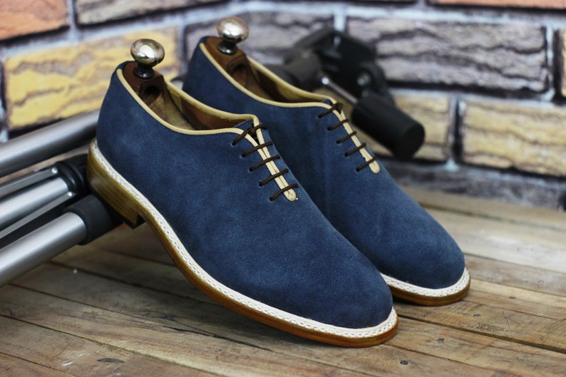 Handmade Men's Leather Royal Blue Suede Fashion Lace Up Casual Formal Shoes-89 Handmade Men's Leather Royal Blue Suede Fashion Lace Up Casual Formal Shoes-89