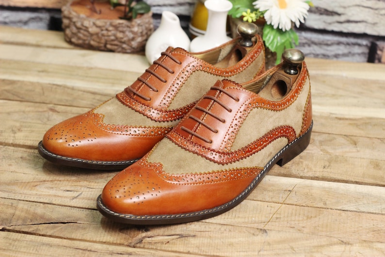 1940s Men’s Clothing & Fashion History     Handmade Leather Men Two Tone Wingtip Lace up shoes Men Luxury Leather Stylish Shoes $89.99 AT vintagedancer.com