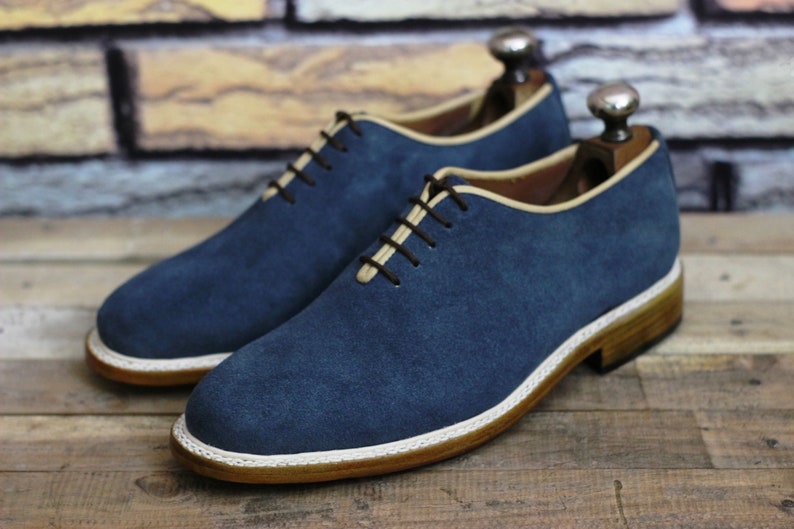 Handmade Leather Suede Men Blue Lace up Stylish shoes Men Casual Dress Shoes