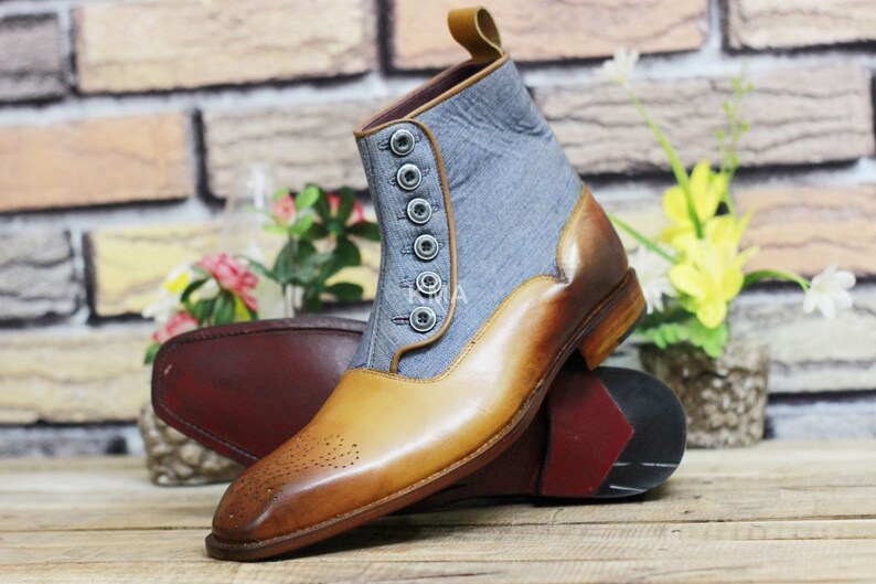 Nouvelle botte de bouton en daim gris en cuir gris pour ...