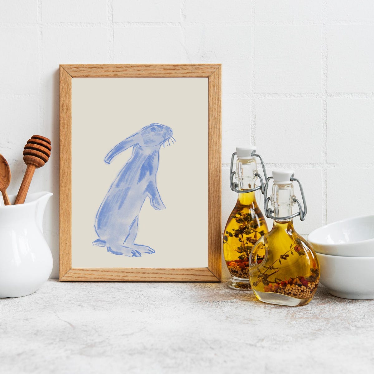 Rabbit Sketch Art Print, Blue Rabbit Sketch, Charcoal Animal Sketch, Mini Sketch Wall Print, Whimsical Rabbit Art, Charcoal Art - Etsy