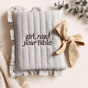 Embroidered Bible Sleeve, Quilted Cotton Cover, "Girl, Read Your Bible" Scripture Gift