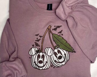 Embroidered Mickey Cherry Pumpkin Halloween Sweatshirt, Disney Inspired