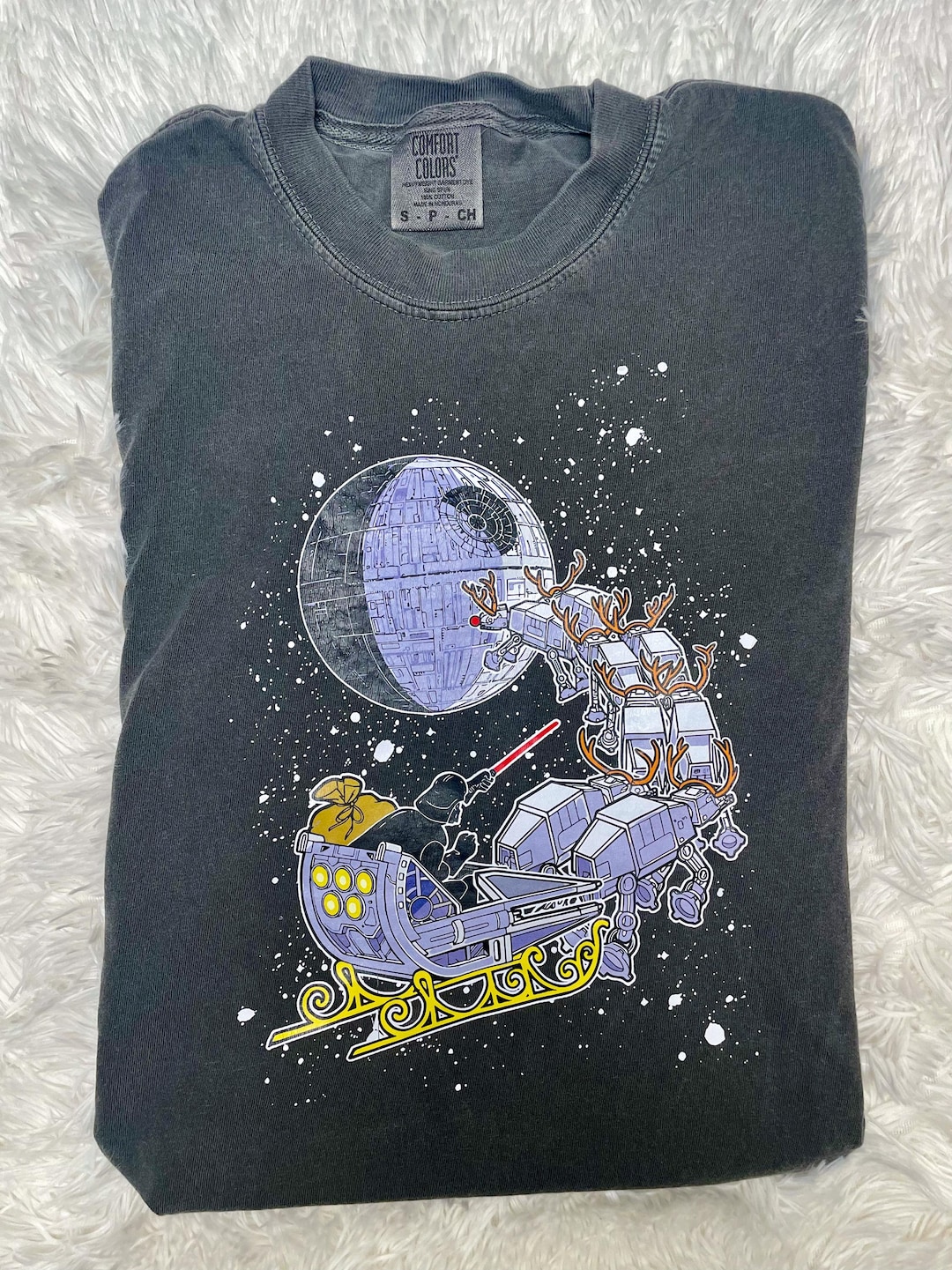 Star Wars Maglietta Donna Darth Vader Fair Isle Christmas: Grigio, Manica Corta, Con Stormtrooper E Morte Nera