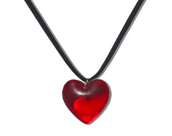 Red Glass Heart Pendant Glass Heart Necklace Y2K Heart Pendant Simple ...