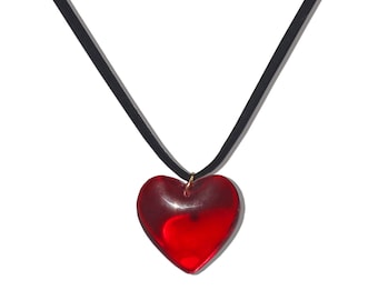 Red Glass Heart Pendant Glass Heart Necklace Y2K Heart Pendant Simple ...