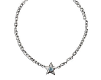 Silver "Orion" Star Necklace with Blue Gemstone