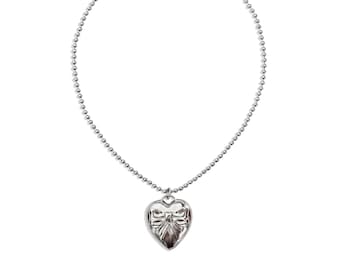 Silver "Matilda" Heart Bow Necklace