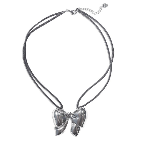 Silver "Colette" Big Bow Pendant Statement Necklace