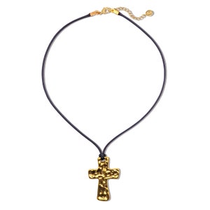 Gold Plated 'Devon' Large Hammered Cross Necklace