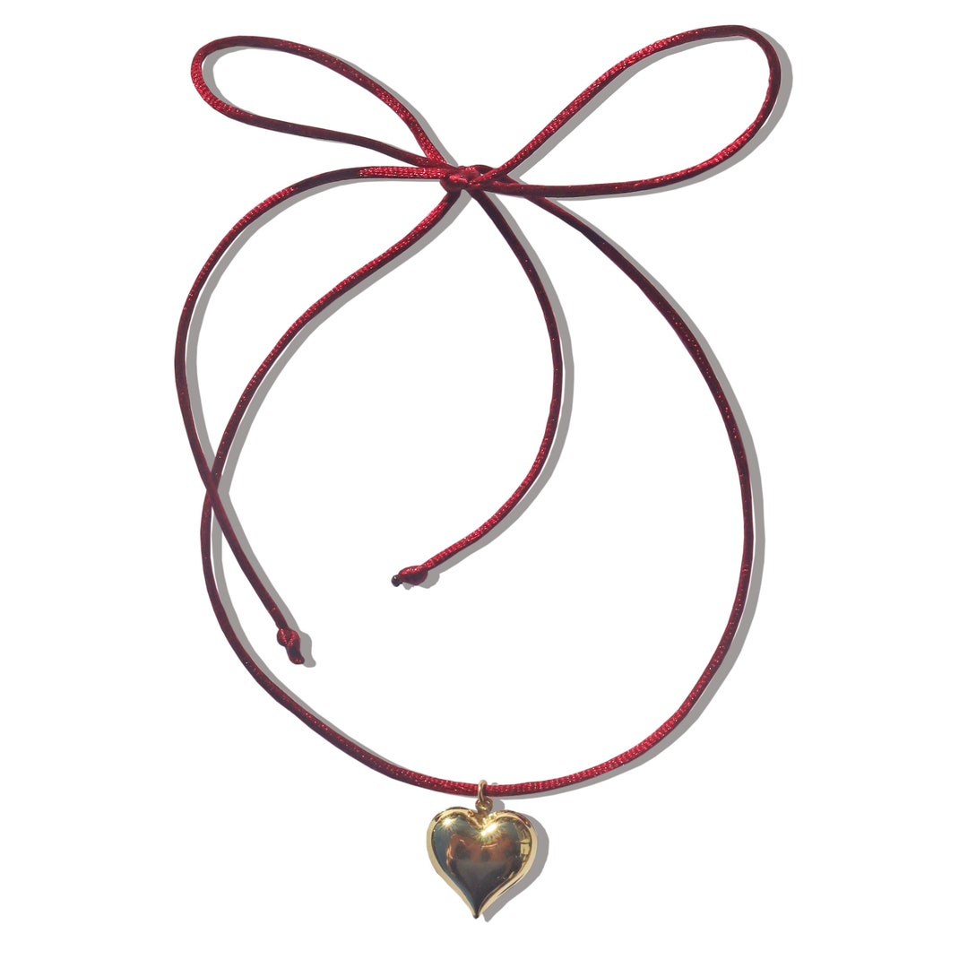Cherie Ribbon Necklace Coquette Collection Heart Charm LDR Ribbon Bow  Pendant 