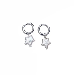 Star Freshwater Pearl "Stella" Hoop Huggie Earrings