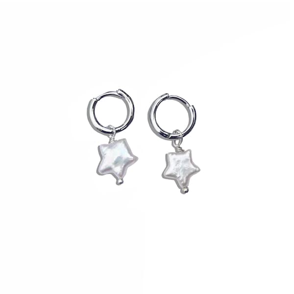 Star Freshwater Pearl "Stella" Hoop Huggie Earrings