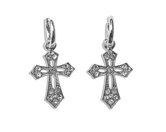 Silver "Gaia" Rhinestone Vintage Style Cross Pendant Earrings