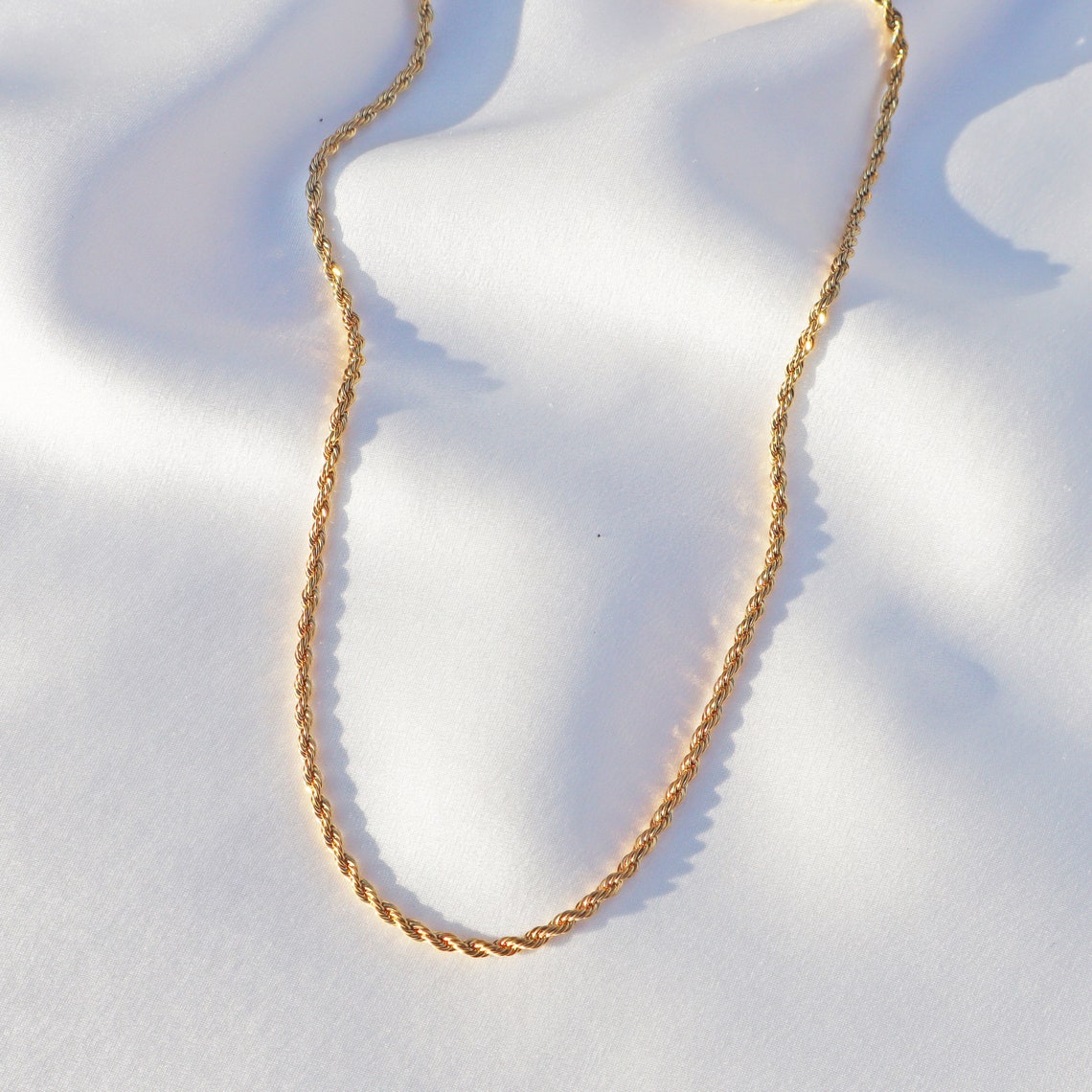 18K Gold Plated Rope Chain Necklace Etsy