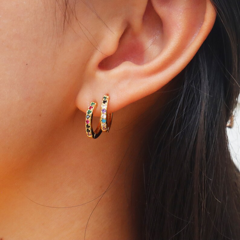 14K Gold Plated Everyday Rainbow Huggie Earrings