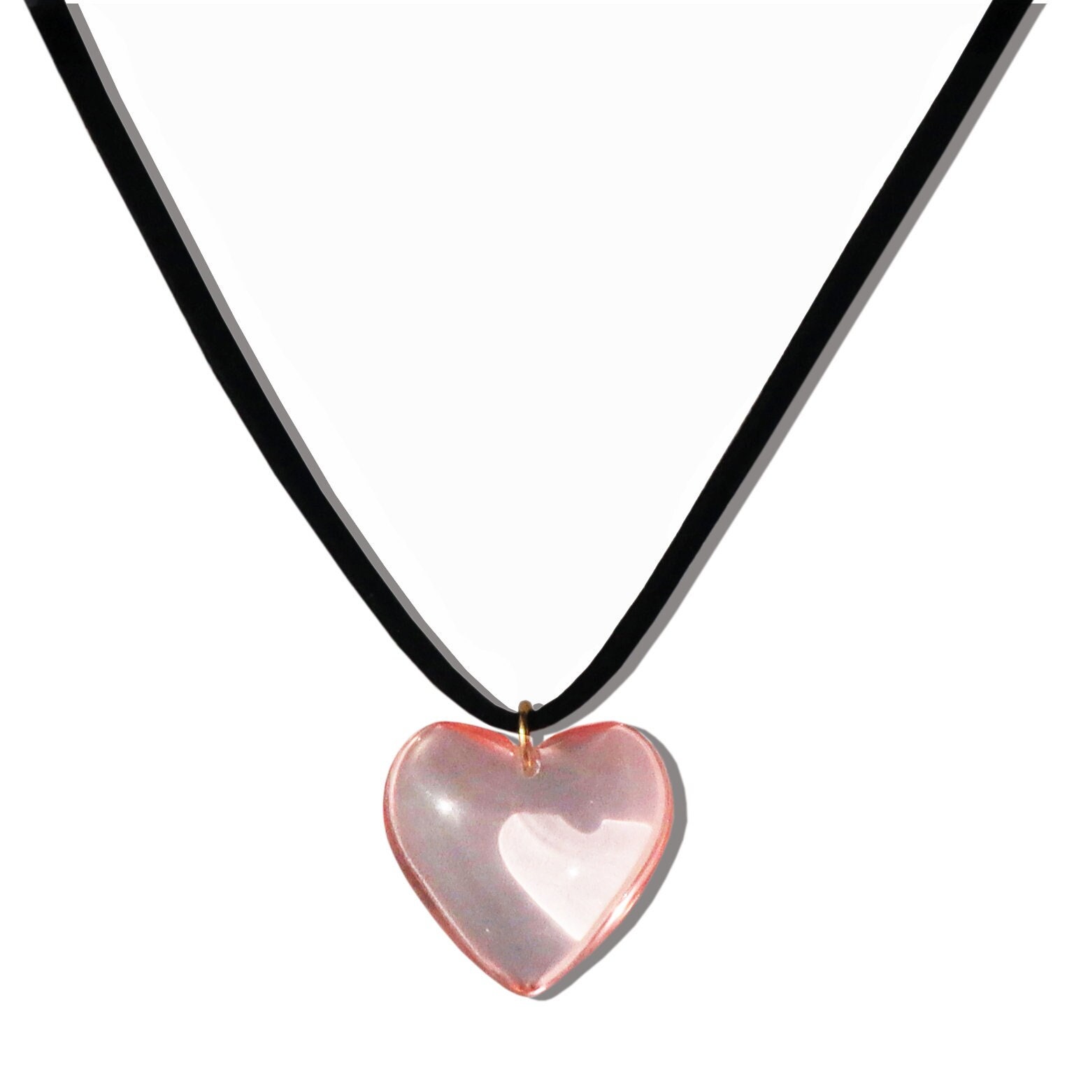Black Suede mimi Pink Glass Heart Necklace 