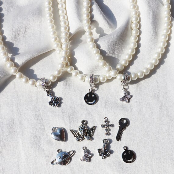 Custom Charm Pearl Necklace - Etsy