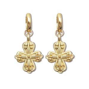 18K Gold Plated &quot;Rina&quot; Vintage Style Cross Earrings