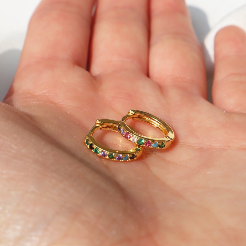 14K Gold Plated Everyday Rainbow Huggie Earrings