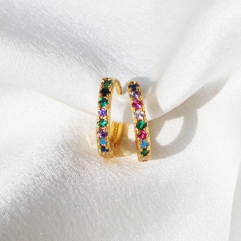 14K Gold Plated Everyday Rainbow Huggie Earrings