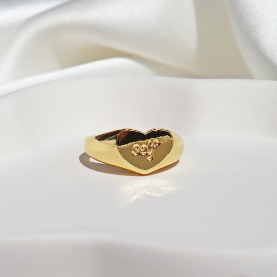 18K Gold Plated self Love Heart Signet Ring | Etsy