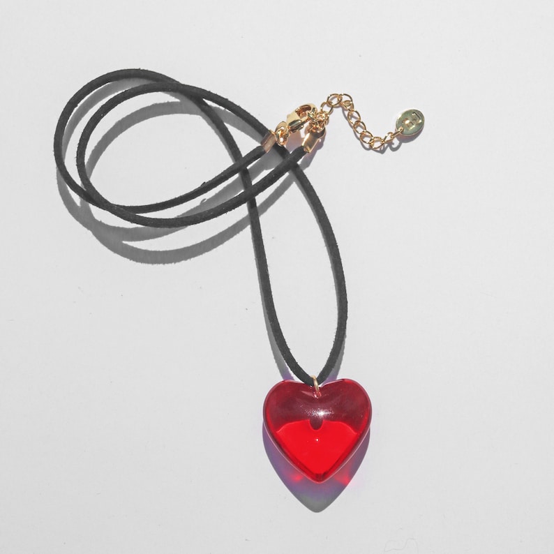 Black Suede mimi Red Glass Heart Necklace - Etsy