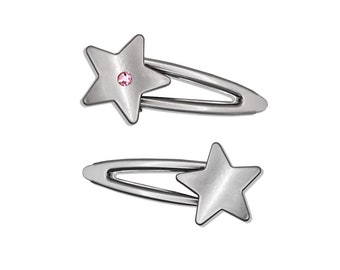 Silver "Nova" Star Hair Clips with Pink Gemstone