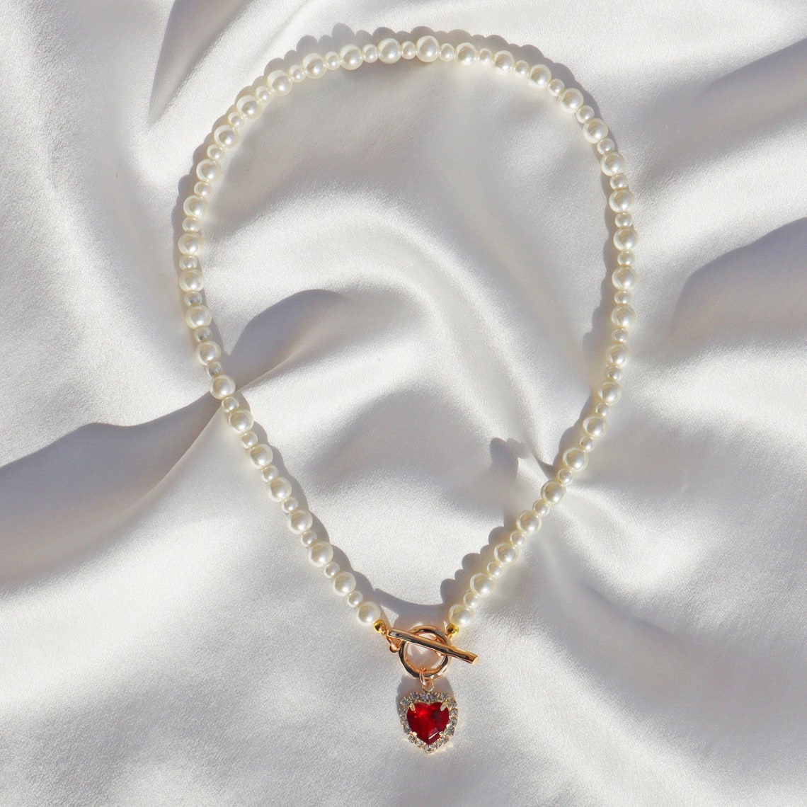 14K Gold Plated romanticize Red Heart Toggle Pearl - Etsy