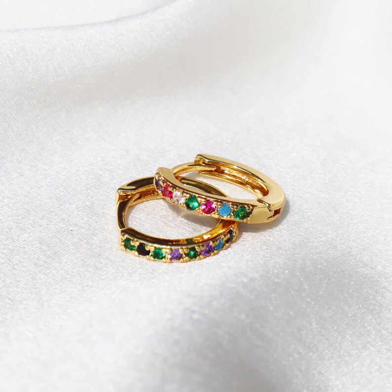 14K Gold Plated Everyday Rainbow Huggie Earrings