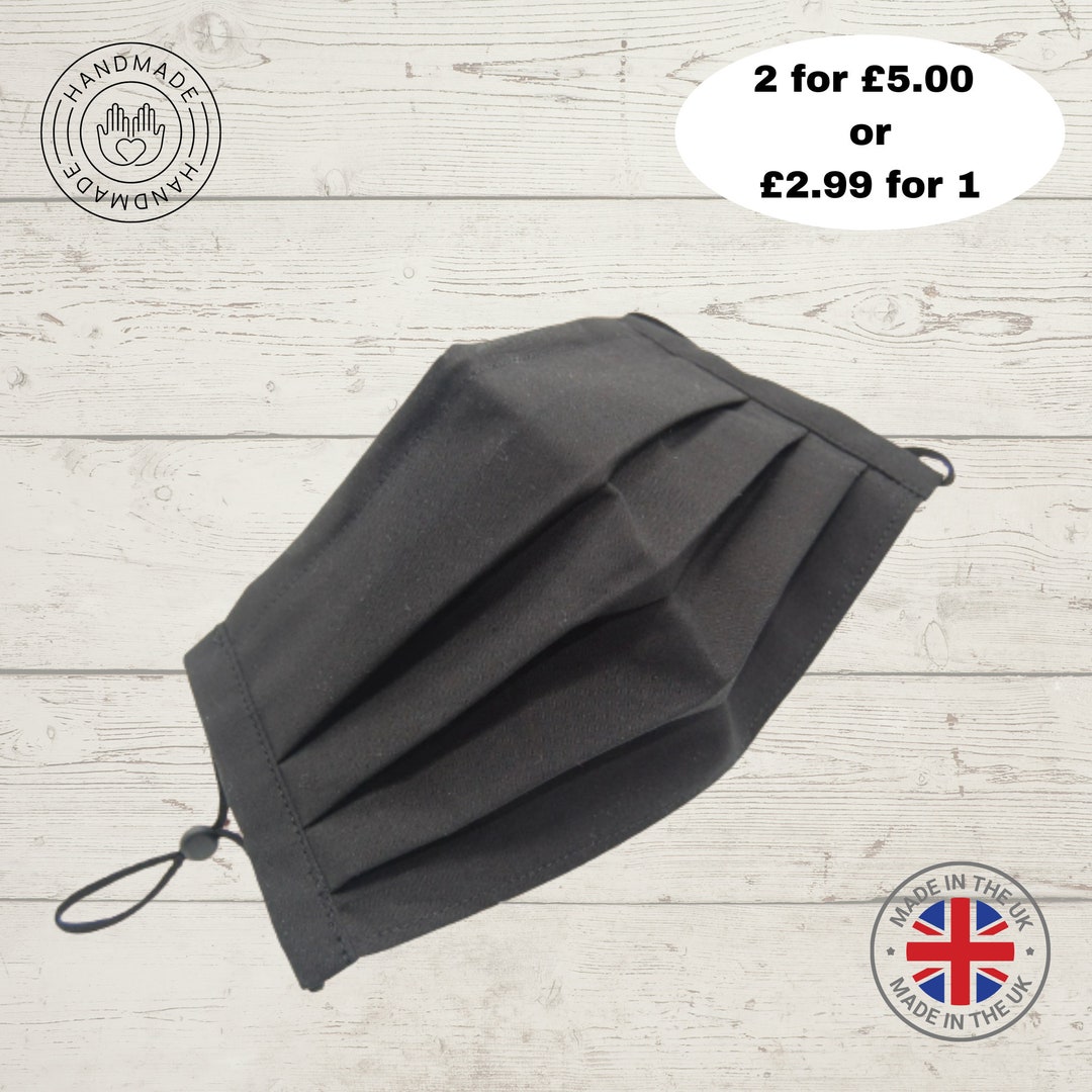 3 Layer Black Face Mask UK Face Mask With Nosewire Black Adjustable