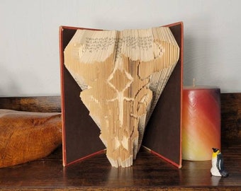 Folded book art, steer skull, cow skull, Halloween,  country, western,