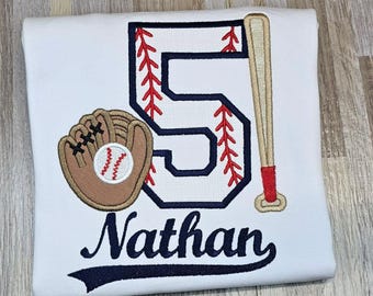 Boys baseball theme birthday shirt, Embroidered teeball birthday outfit, personalized sports birthday shirt, kids custom birthday shirt