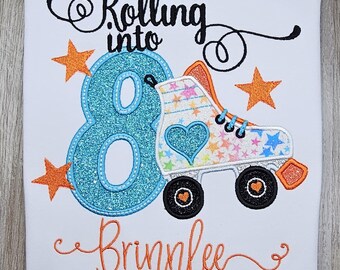 ANY AGE!! Roller skate birthday shirt, skate party birthday shirt, Embroidered birthday shirt, girls birthday shirt, roller skating shirt