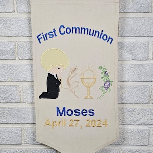 Holy Communion Banner, personalized First communion sign, Embroidered communion hanging banner, custom communion keepsake gift