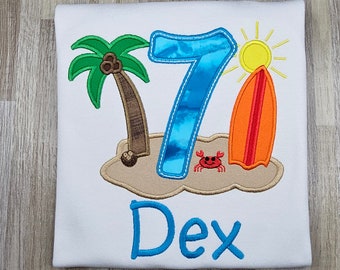 ANY AGE!! Beach theme embroidered birthday shirt, boys ocean birthday shirt, personalized birthday outfit