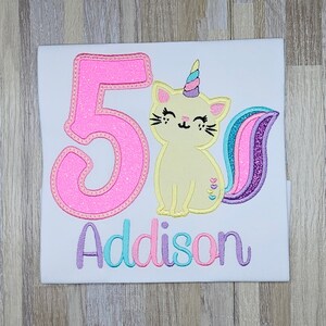 Girls caticorn birthday shirt, Embroidered cat theme birthday outfit, personalized kitty birthday shirt ANY AGE!! Custom birthday shirt