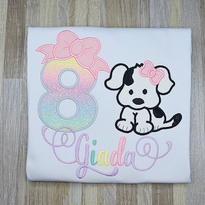 Puppy embroidered birthday shirt, Girls dog theme birthday, personalized birthday outfit, custom doggy theme birthday shirt