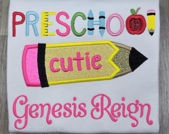 Preschool Cutie Back to School shirt, Girls Back to School Shirt, Personalized Back to school shirt, School shirt for girls