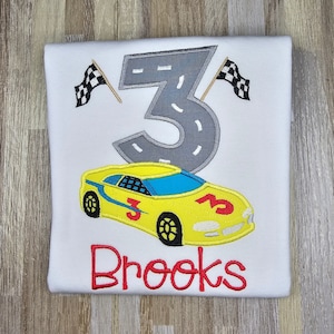 Boys embroidered racecar birthday shirt, personalized car birthday outfit, custom kids racing shirt, ANY AGE car theme birthday