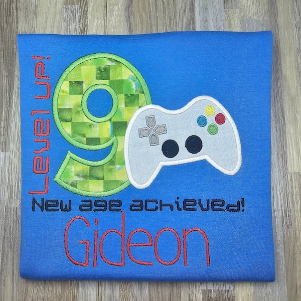 ANY AGE!! Boys embroidered video game theme birthday shirt, level up birthday outfit, personalized gaming birthday shirt