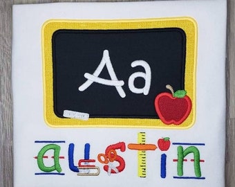 Back to school shirt, alphabet shirt, school supplies shirt, girls or boys custom school shirt