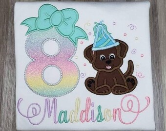 Brown Puppy Birthday shirt, Chocolate Lab puppy birthday shirt, Personalized Birthday shirt, Girls Puppy Birthday shirt
