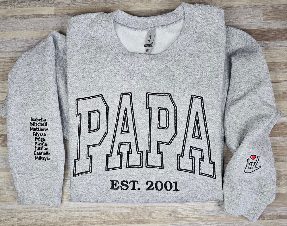 Matching Family Sweater, Embroidered Sleeve,Papa Sweater, Personalized Sweater, Dad Sweater. Father'S Day Gift, Custom Embroidered Sweater Moderndaydecors
