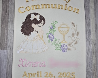 Holy Communion Banner, personalized First communion sign, Embroidered communion hanging banner, custom communion keepsake gift