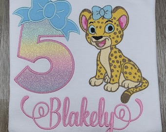 ANY AGE! Embroidered Cheetah birthday shirt, girls big cat birthday shirt, personalized birthday shirt