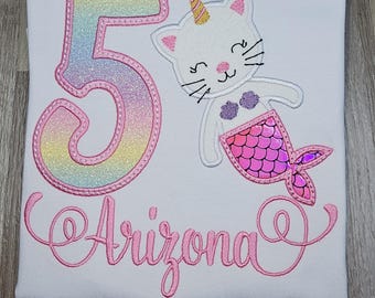 Cat Mermaid Unicorn Birthday Shirt, Mermaid birthday shirt, Cat Birthday Shirt, Caticorn Birthday shirt