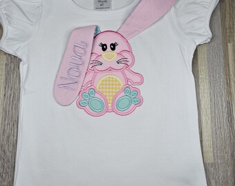 Girls 3d Easter bunny shirt, floppy ear bunny shirt, floppy ear Easter shirt, keepsake Easter shirt, kids Easter, Easter gift for kids