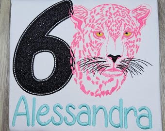 ANY AGE! Embroidered Cheetah birthday shirt, girls big cat birthday shirt, personalized birthday shirt