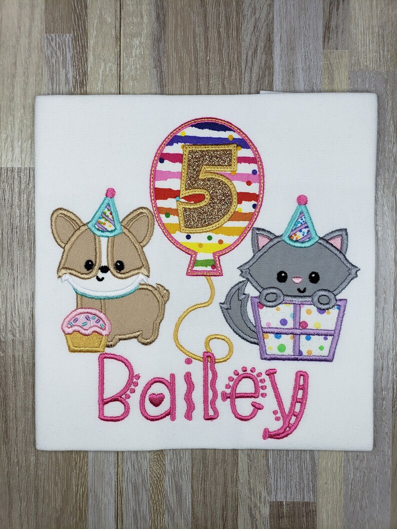 Cat Theme Embroidered Birthday Shirt Dog Theme Birthday Etsy
